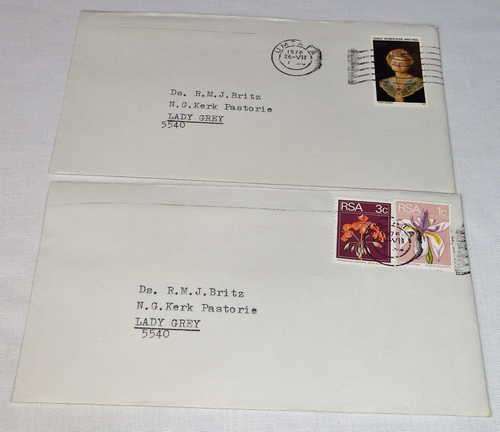 2 postal covers from UMTATA, Transkei to Lady Grey - 1976