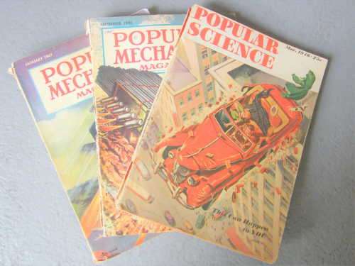 Lot of 3 popular mechanics and popular science magazines from 1940`s