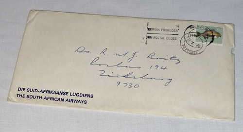 1976 postal cover from Pretoria to Ficksburg on South African Airways Stationery