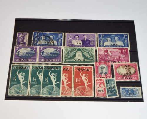 Lot of 18 South Africa stamps with SWA overprints - Most mint - Some used