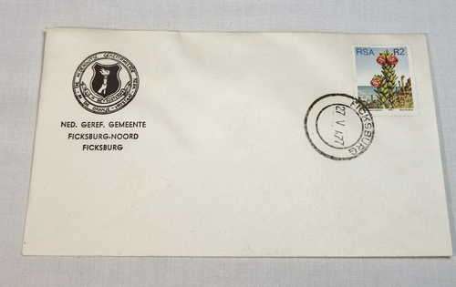 First day cover with SACC 434 on church stationery with Ficksburg first day cancel