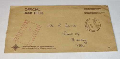Official envelope with Union Buildings post office cancellation and another Union Buildings