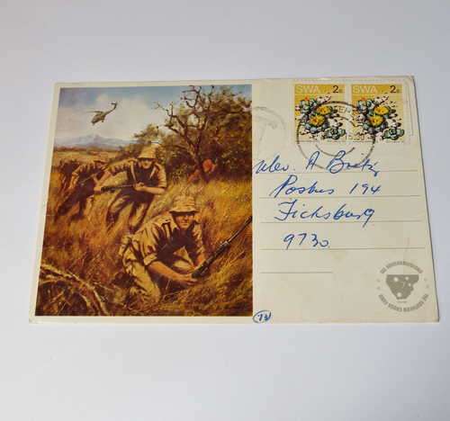 Southern Cross Fund 1978 postcard with 2 SWA 2 cent stamps cancelled Bethlehem (RSA) and T tax mark