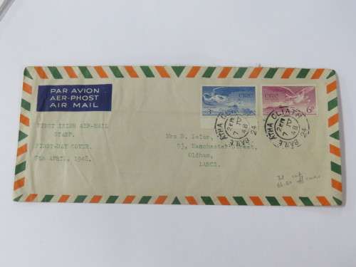 First Irish Air stamp First day cover - 7 April 1948 with Eire 3p and 6p stamps - Cancelled