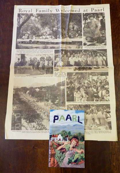 1950`s Paarl booklet advertising the town plus newspaper extract with Royal family in Paarl - 1947