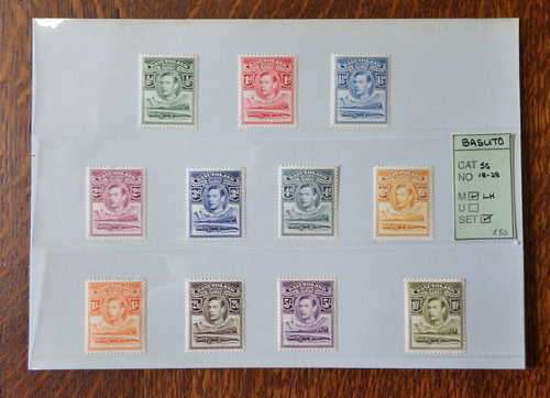 Basutoland set SG 18 - SG 28 - Mint light hinged set to 10 shilling