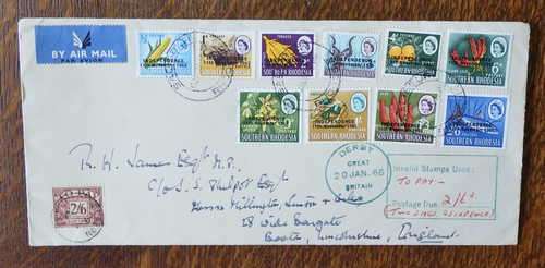 Rhodesia unofficial airmail First day use of SACC 116 - 124 Plus SACC 126 Salisbury to England