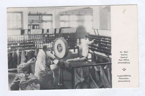 South African Postcard depicting the Air Mail section of the General Post Office in JHB to Woodstock