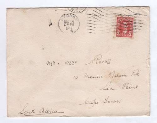 WW2 cover Sydney Canada to Sea point, Cape Town - 14 November 1941