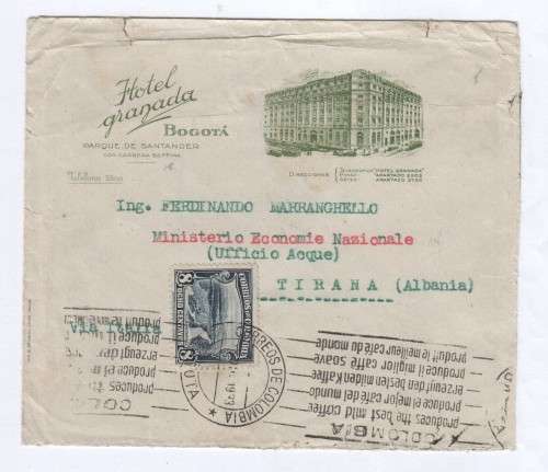1933 Cover Columbia to Albania on Hotel Granada stationary