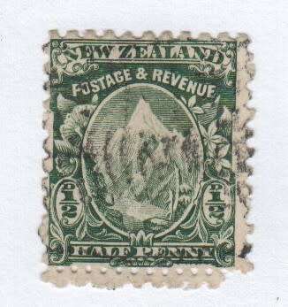New Zealand 1900 1/2 penny mount cook - Used - S.G. 291 - Mixed perfs - Bottom 14 - 3 sides 11