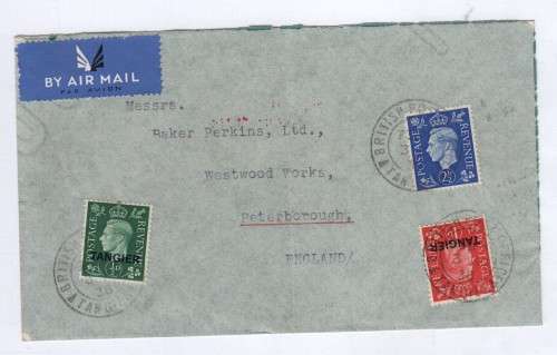 Airmail envelope Tangier to England with mixed Franking, British and Tangier stamps