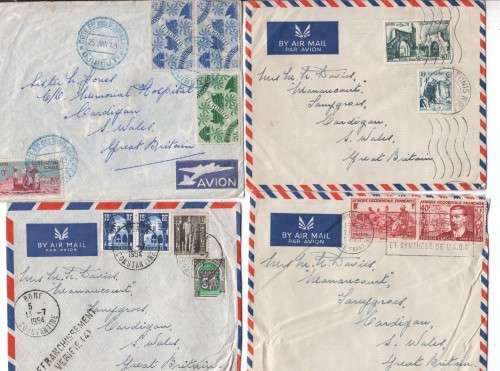 Lot of 11 French Colonial Covers to Great Britain - 1940`s and 1950`s