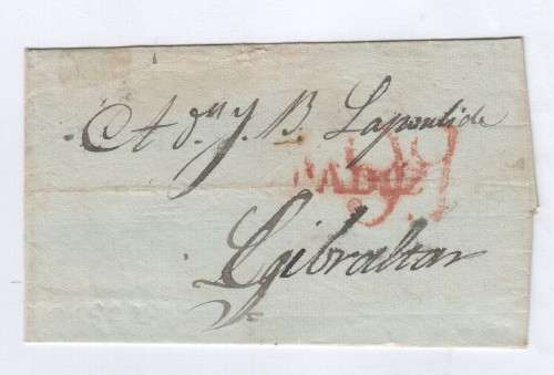 1822 Postal Cover Cadiz, Spain to Gibraltar - 99 and Cadiz postmarks