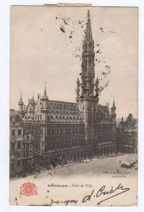 1904 Postcard - Belgium to South  Africa with 5 Belgium stamps cancelled i Braxelles