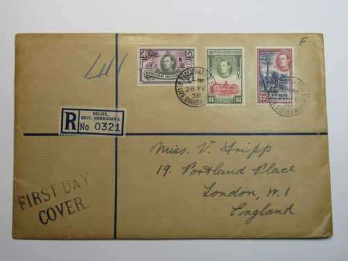 Registered first day cover British Honduras to London, England