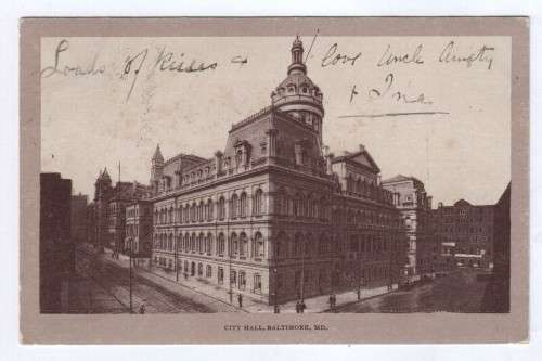 Postcard - Balto Station Railway post office USA to Sea Point, SA with 1908 receiving postmark