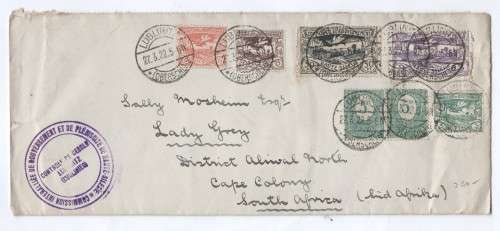 Envelope with 7 Haute Silesie stamps - Cancelled 27 March 1922 posted from Lublinitz, Poland