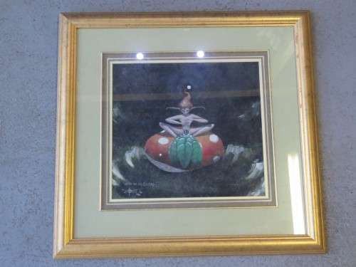 Painting of elf on mushroom by Eltian - With frame: 63.5cm x 66cm, Without frame: 33.5cm x 37cm