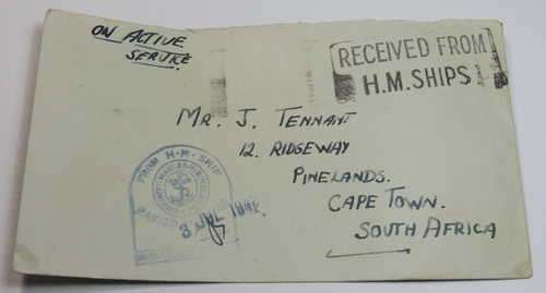 WW2 On Active Service envelope with HM Ship receiving cancellation dated 8 July 1942