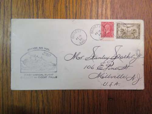 Canada Airmail First Official flight Bisset to Great Falls - 2 Canada stamps cancelled Bisset