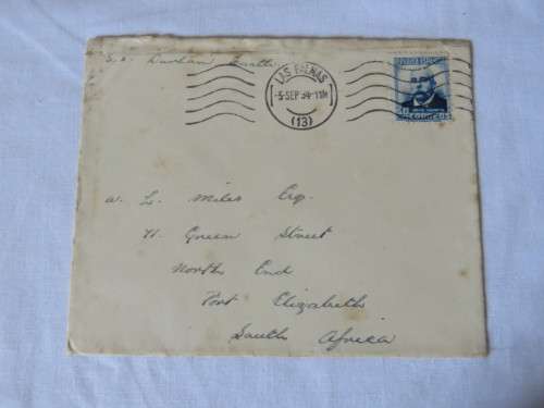 Union Castle  Line envelope posted in LAS PALMAS to Port Elizabeth, South Africa - 5 September 1934