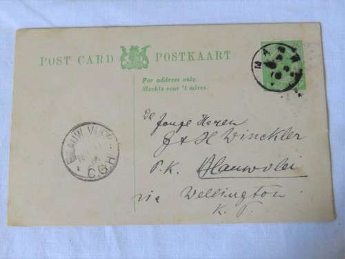 South Africa postcard posted 11-11-1918 from MAMRE to Blauwvlei - Rare postmarks