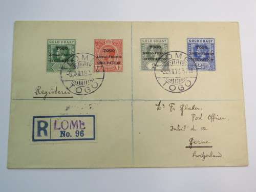 WW1 registered cover Togo, Gold Coast to Switzerland - 9 January 1918 - Stamps overprinted