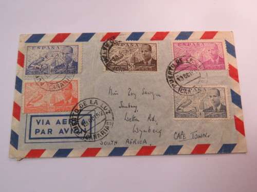 Letter Puerto de la luz, Canary Islands to Wynberg, South Africa - 19 October 1952