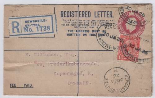 Registered Letter from Newcastle, England to Copenhagen, Denmark