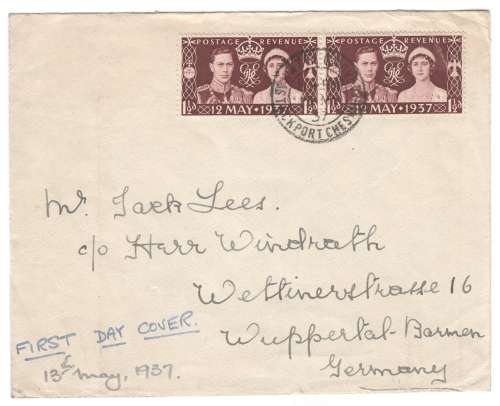 Royalty First Day Cover sent from Stockport, England to Germany with 2 British stamps