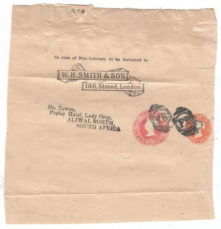 Envelope sent from London to Aliwal North, South Africa with EB and FD cancellations