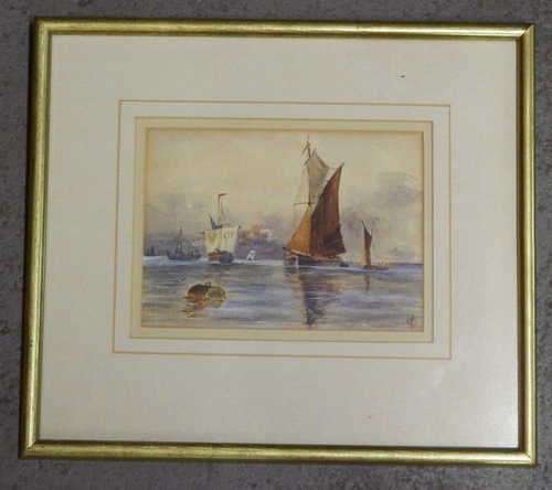 Watercolour painting of ships - Signed ELMF