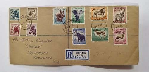 14 October 1954 South Africa definitive issue first day cover - Cancelled in Maitland