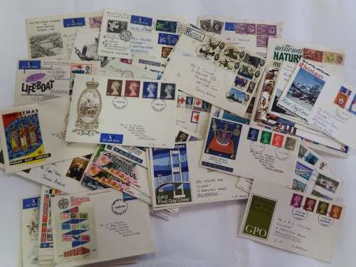 Lot of 63 British First Day Covers - Dated 1950 to 1970 - Some with marks and damage - Most OK