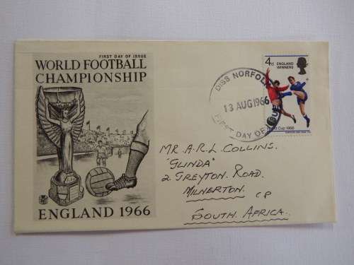 1966 England world football championship first day cover with 4d stamp -Cancelled in NORFOLK -Scarce