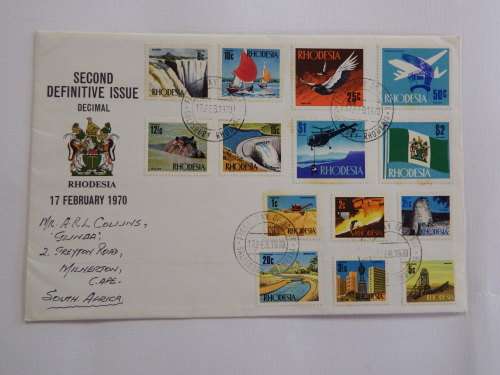 Rhodesia 1970 second definite series of stamps on first day cover - 17 February 1970