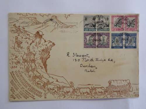 1933 Voortrekker memorial fund postal cover - Cancelled in Durban 23 November 1938 - Centenary