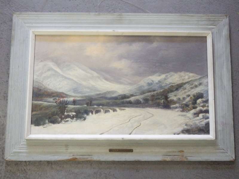 Snow on the Zwartberg mountains painting by G.J Beukes