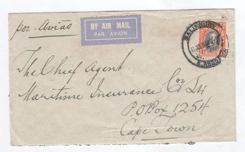 Salisbury, Southern Rhodesia cover sent to Cape Town, South Africa by Air Mail with SouthernRhodesia