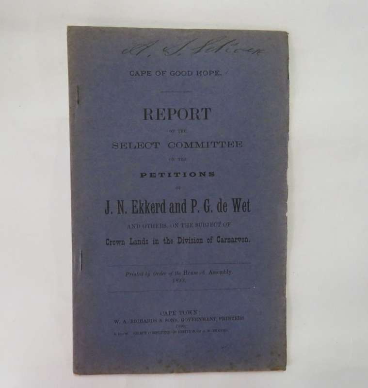 Cape of Good Hope report of the select committee on the petition of J.N. Ekkerd and P.G. de Wet