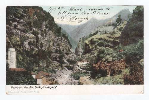 Postal History - Card from Las Palmas to Cape Town by postal boat - Note outgoing cancellation is CT