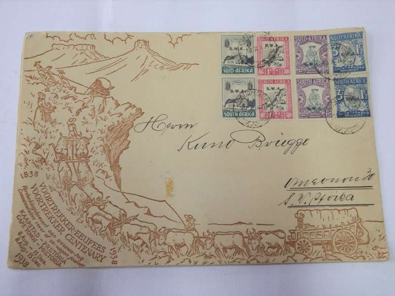 South West Africa 1938 Trek Cover  with 2 sets of stamps - SACC 119-122 - (difficult to get)