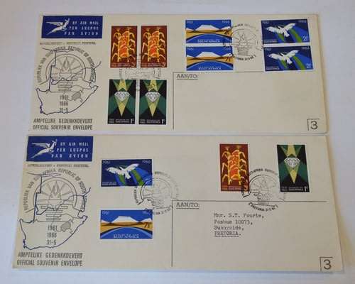 South Africa official FDC no 3 with pairs and another one with single stamps