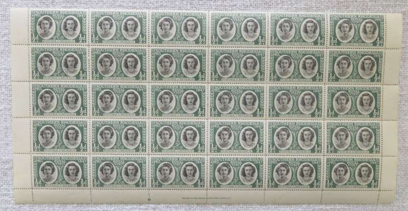 Southern Rhodesia variation SACC 64 block of 25 stamps with minor shift of portrait