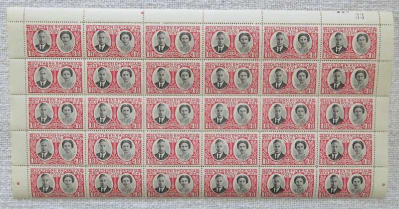 Southern Rhodesia block of 30 stamps SACC 65 - Some minor shifting of portraits