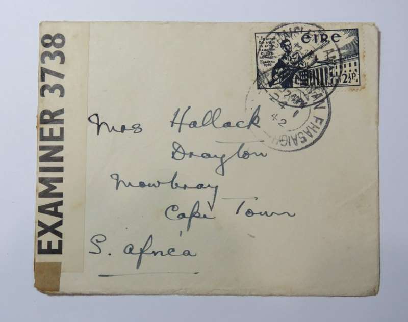 WW2 censored mail 24 Jan 1942 from Ireland to Cape Town, South Africa