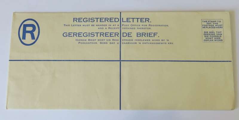Unused 1950`s Registered letter with pre-printed 6d Lion stamp