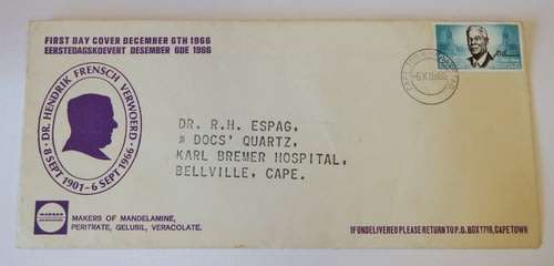 HF Verwoerd 6/12/1966 first day cover - Scarce