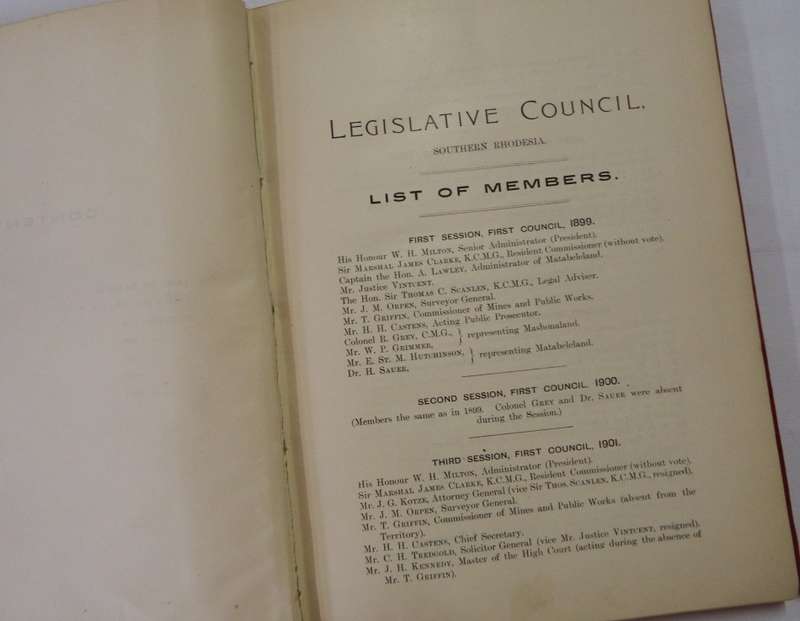 Southern Rhodesia - Debates in the Legislative Council during the years 1899 to 1903